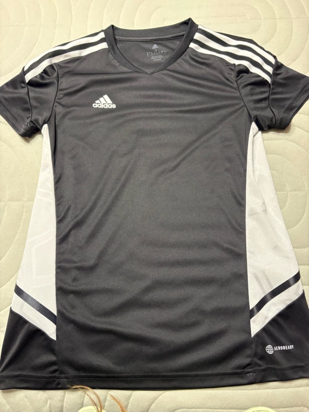 Adidas Black Athletic V-Neck Shirt with White Panels